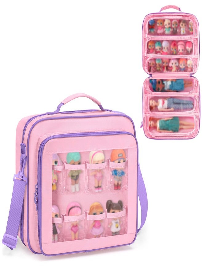 GRAOSO Doll Carrying Case Compatible with LOL Surprise Dolls All, Display Storage for Doll Organizer with 7 Clear Zipper Pockets and a Handle Strap & Shoulder Strap, Pink, Bag Only (Patented Design) - Image 1